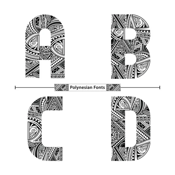 Alphabet Polynesian style in a set ABCD — Stock Vector