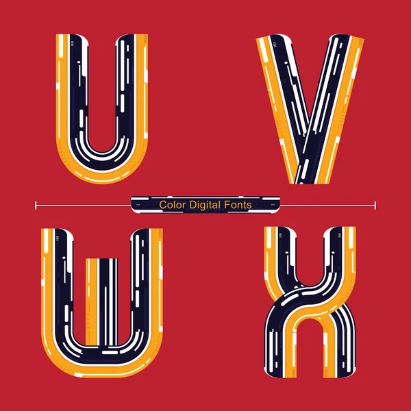 Color del alfabeto Estilo digestivo en un conjunto UVWX — Vector de stock