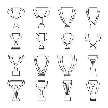 Trophy cup linear vector icon set.