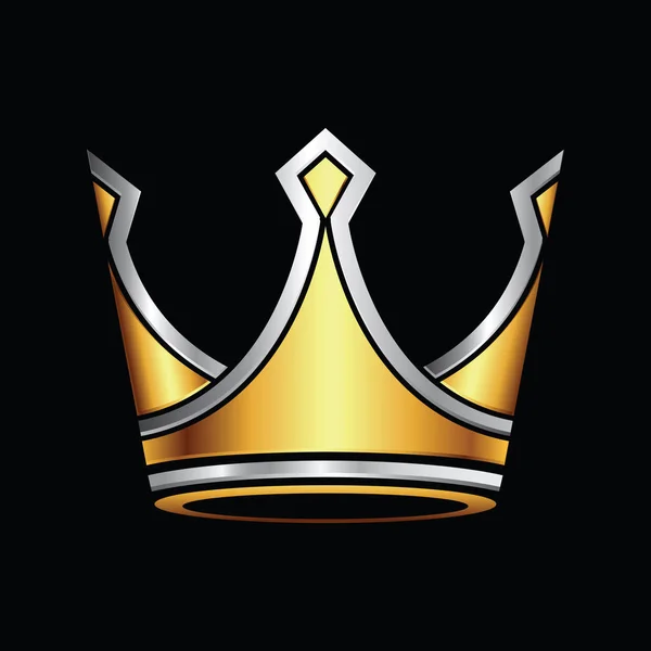 Altın Gümüş Taç Sembol Şablonu Siyah Arka Planda Klasik Logo — Stok Vektör