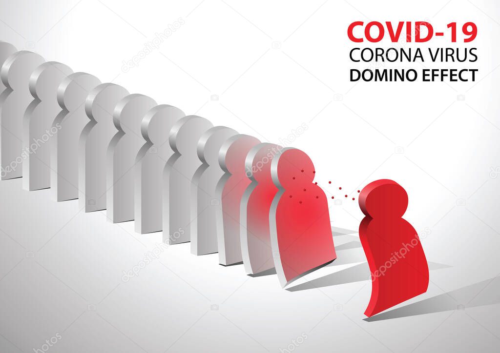 Example of coughing domino effect virus transmitted on a white background. Spread of the Coronavirus covid-19 concepts. vector illustration.