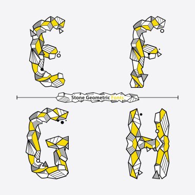 Neo Memphis Geometrik Taş yazı tipi ile E, F, G, H kümesinde vektör grafik alfabesi