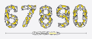 Neo Memphis Geometric Rock Stone yazı tipi ile 6,7,8,9,0 kümesindeki vektör grafik numaralar