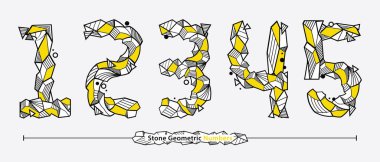 Neo Memphis Geometric Rock Stone yazı tipi ile 1,2,3,4,5 kümesindeki vektör grafik numaralar