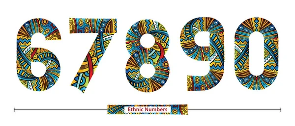 Vector Graphic Numbers Set Colorful Ethnic Tribal Fonts Style — Stock Vector