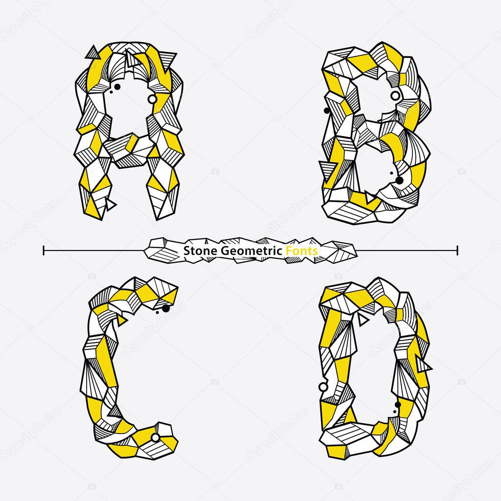 Vector graphic alphabet in a set A,B,C,D, with Neo Memphis Geometric Rock Stone fonts style