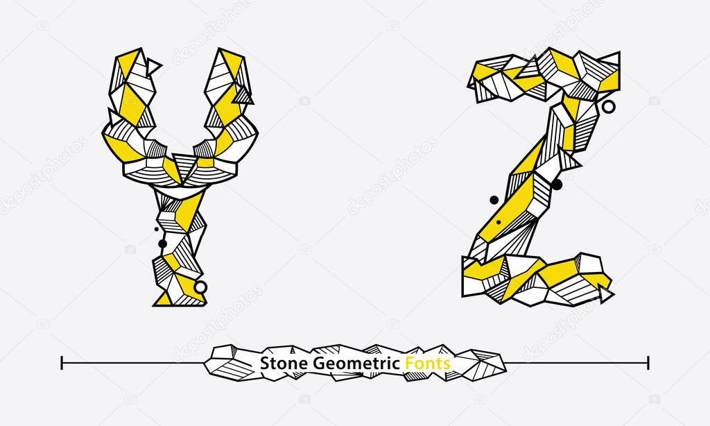 Vector graphic alphabet in a set Y,Z, with Neo Memphis Geometric Rock Stone fonts style