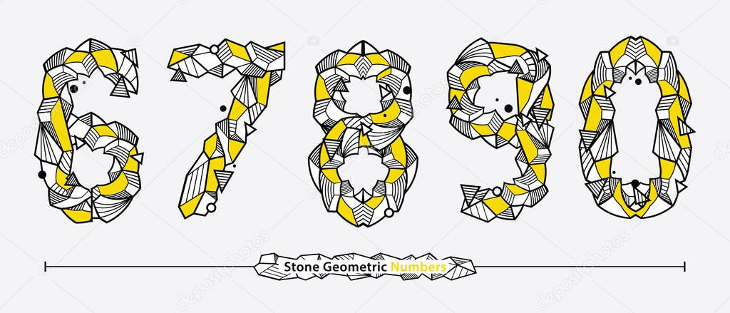 Vector graphic Numbers in a set 6,7,8,9,0, with Neo Memphis Geometric Rock Stone fonts style