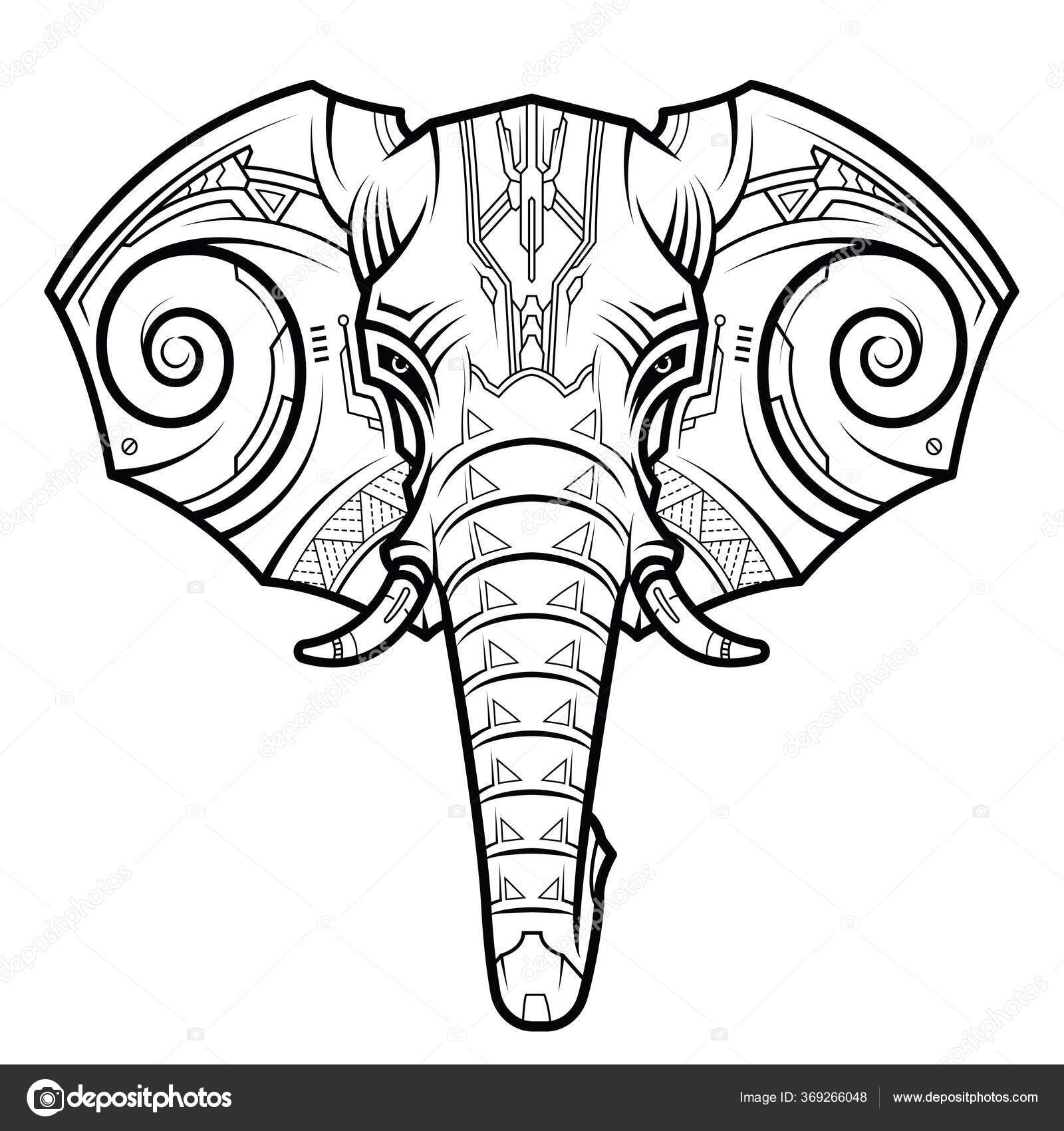Tribal Elephant Head Drawing