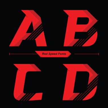 A, B, C, D kümesindeki vektör grafik alfabesi, soyut Kırmızı Hız yazı tipi