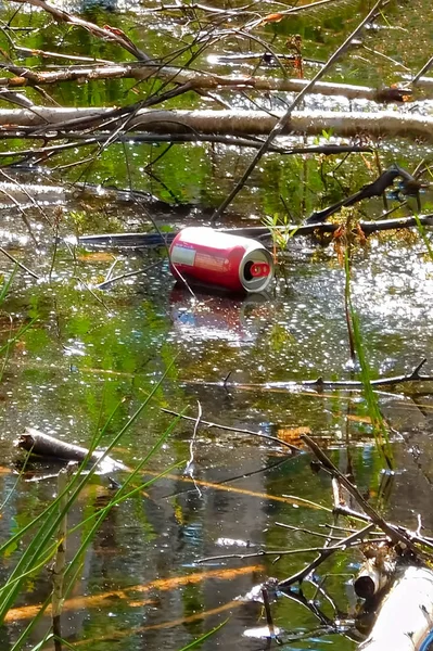 Pop can floating on water — Stock Photo, Image