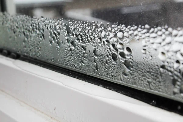 Water pooling from window condensation — Stock Photo, Image