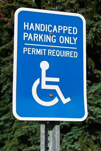 Handicap parking sign with trees in the background — Stock Photo, Image