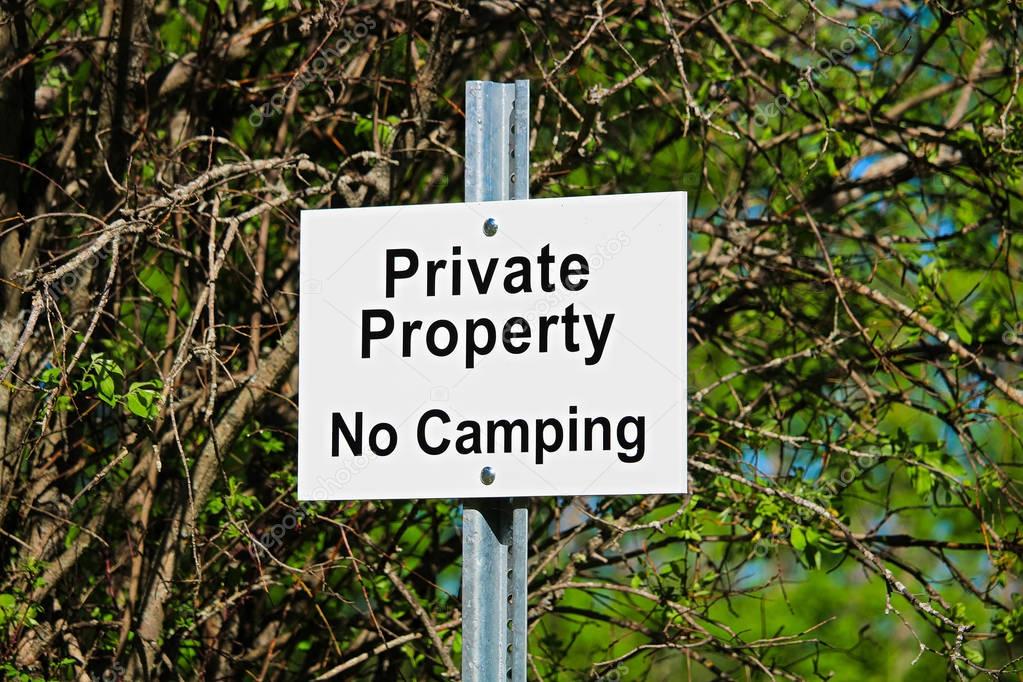 Private Property No Camping Sign