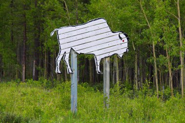 Yolu boyunca bir ahşap bizon dikkat işareti