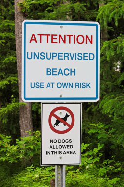 Köpek ile bir dikkat denetimsiz plaj işareti izin