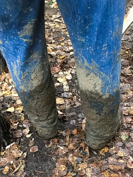 泥で覆われているジーンズの背面図 — ストック写真