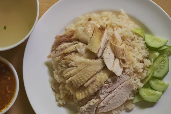 Nasi ayam hainan atau nasi ayam uap. Khao Man Gai Recip — Stok Foto