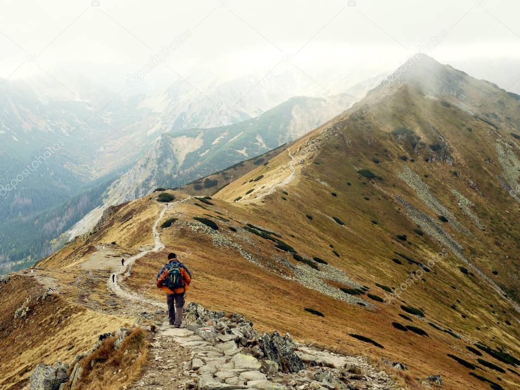 Hiking in the mountains, autumn, clods