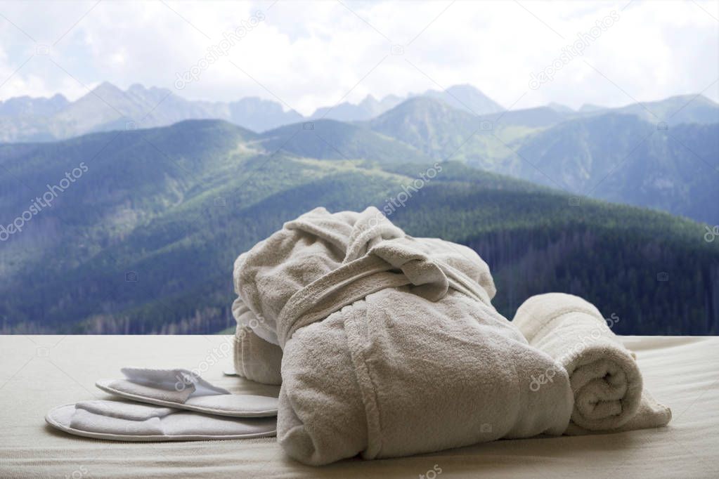 Hotel with mountain view, spa, bathrobe, towels