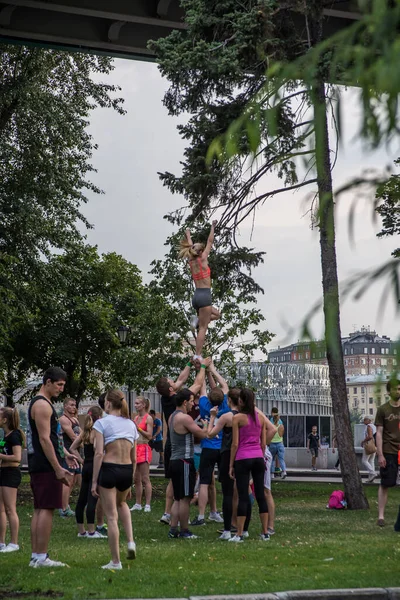 stock image Summer Youth Gymnastics Jumping Bridge Park Gym Girls