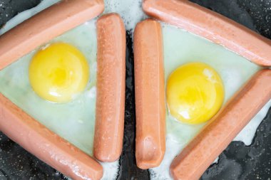 Kahvaltıda ya da akşam yemeğinde kızarmış yumurta ve sosis.