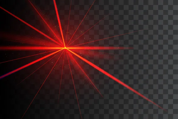Światło laserowe party na przezroczystym czarnym tle. Czerwona wiązka lasera. — Wektor stockowy