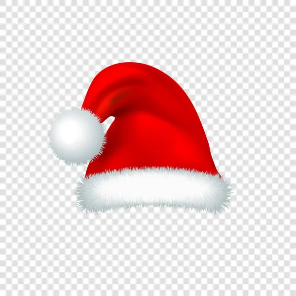 Sombrero rojo de Santa Claus aislado sobre fondo transparente. Ilustración vectorial 3D realista . — Vector de stock