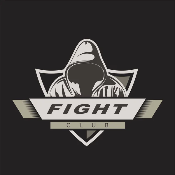 Kapüşonlu adam. Karışık dövüş logosu şablonu. Dövüş Kulübü etiketi. Suikastçı oyun maskotu.