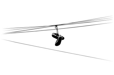 Ayakkabı fırlatma. Güç Hattındaki Sneakers 'ın silueti. Vektör Resmi.