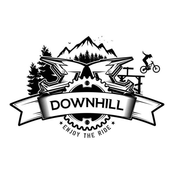 Downhill mountain biking. The emblem of the bicycle and the mountains. Concept for shirt or logo, print, stamp or tee. Vector illustration. — 스톡 벡터