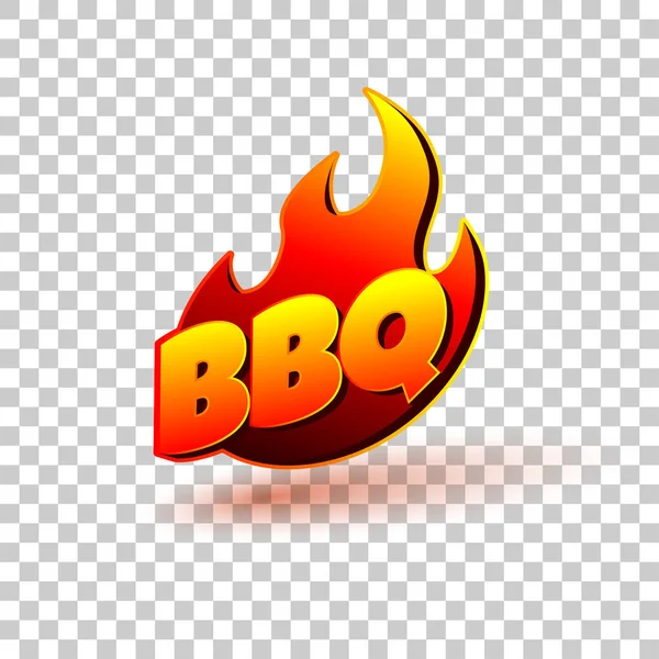 Bbq grill tekst met vuur vlammen. Etiket, logo of banner design voor restaurant op transparante achtergrond. — Stockvector