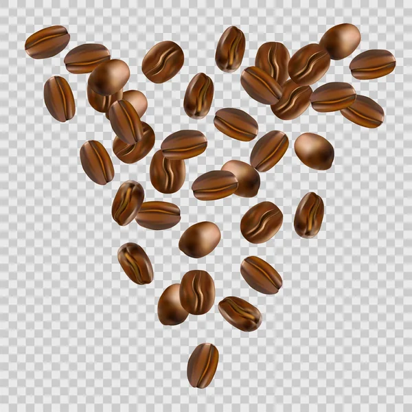 Falling coffee beans on transparent background. Vector Illustration. — Stock Vector