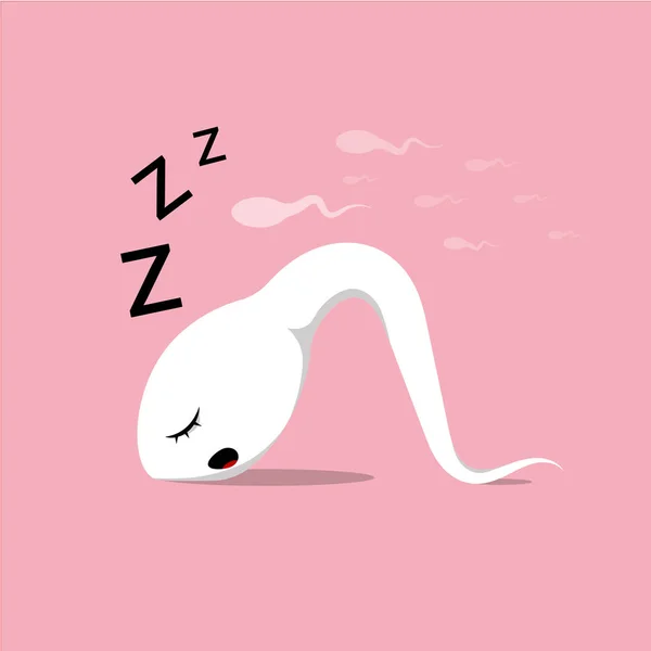 Sonno basso dello sperma stanco. Concetto di problema di infertilità. Bassa motilità dello sperma. Problemi di fertilità maschile. Illustrazione divertente . — Foto Stock