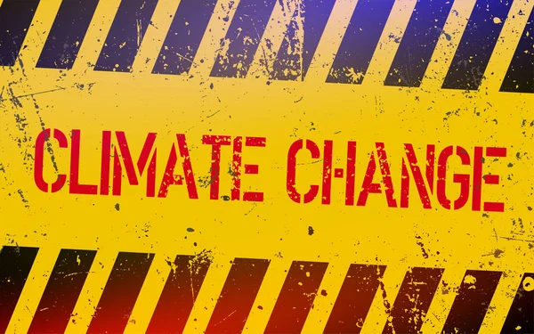 Climate change lettering on danger sign with yellow and black stripes. — Stock Photo, Image