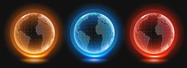 Шаблоны голограмм планеты Земля. Цифровой глобус. Голографическое изображение планеты Земля. Векторная иллюстрация в стиле HUD . — стоковый вектор
