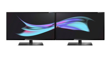 İki masaüstü monitörü tam HD görünüm oranı 169. Çoklu Ekran. Şeffaf ekranlarda birden fazla duvar kağıdı.