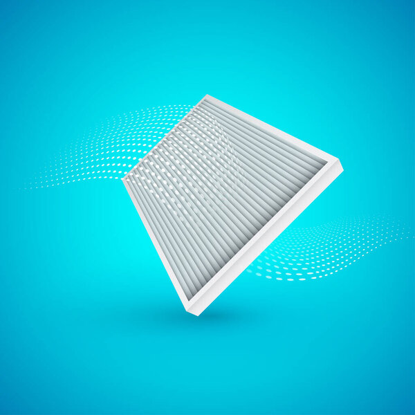 Air filter with air flow on blue background. Vector Illustrtaion.