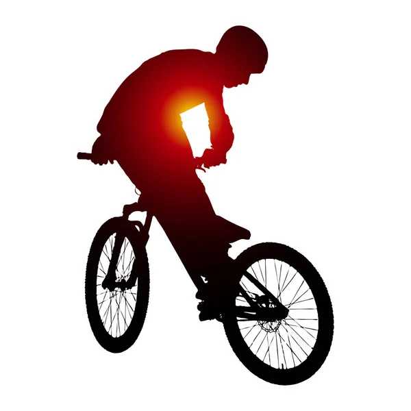 Vector silhouette of biker doing trick on bike. — Stock Vector