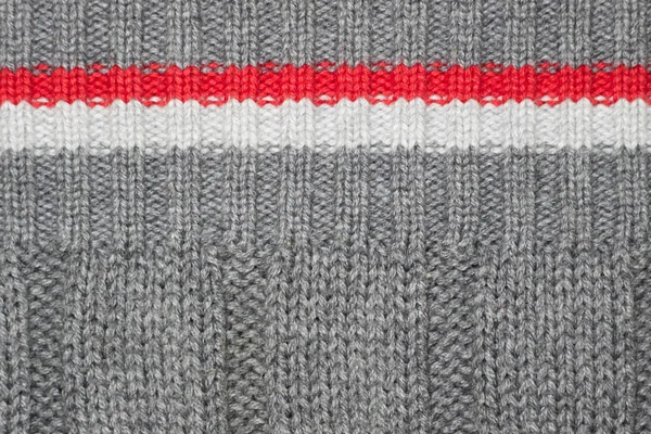 Fils de laine à motifs, texture tricotée, rouge, blanc et gris — Photo