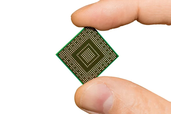 Imagem de chip de computador na mão, isolado no fundo branco — Fotografia de Stock