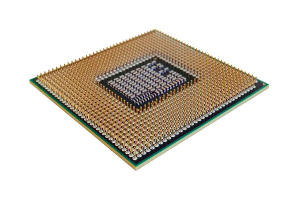 Computador Chip Close Sobre Contatos Ouro Isolar Imagem — Fotografia de Stock