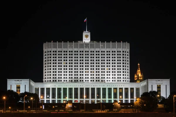 Russian White house in Moscow at night. Government House Of The Russian Federation