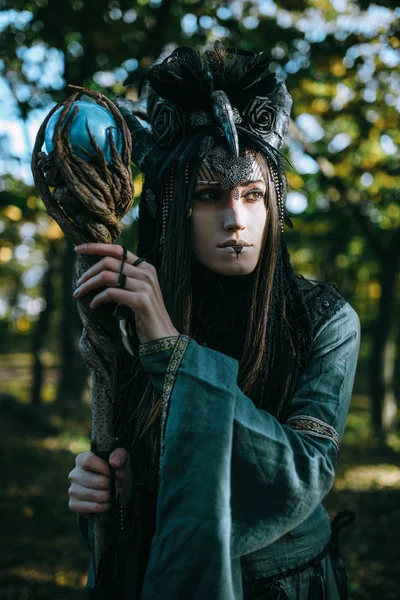 Woman-shaman with horns — Stock Photo, Image