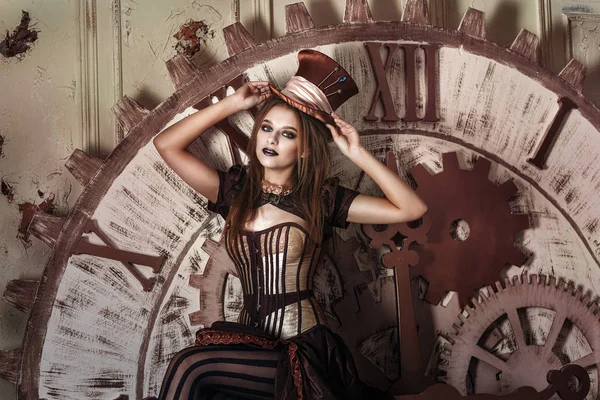 Portrait of a beautiful steampunk woman — Stock Photo, Image