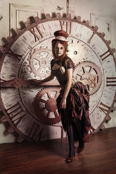 Portrait of a beautiful steampunk woman — Stock Photo, Image
