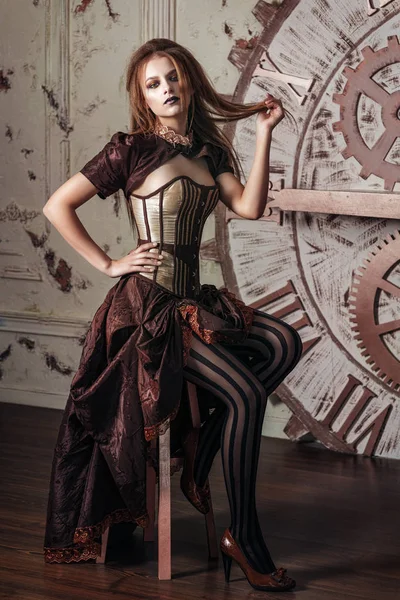 A gyönyörű steampunk nő portréja — Stock Fotó