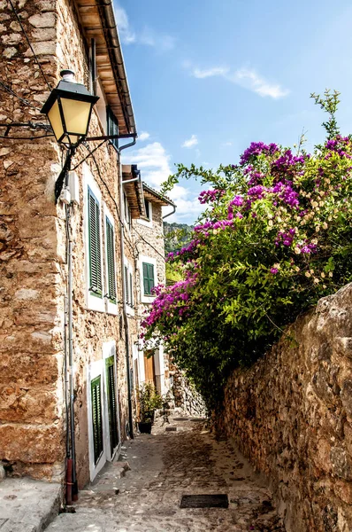 Mayorka Valldemossa büyüleyici tipik köy sokak, İspanya