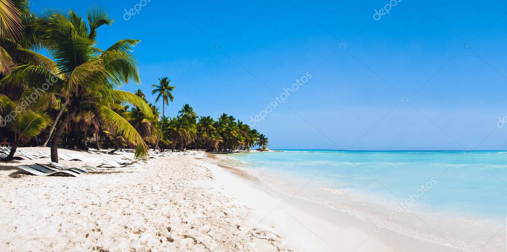 Beach, beautiful panoramic sea view, with clean water and blue sky