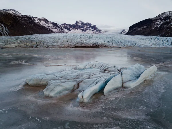 Glacier Islande Avec Lac Gelé Face Tourné Avec Drone — Photo